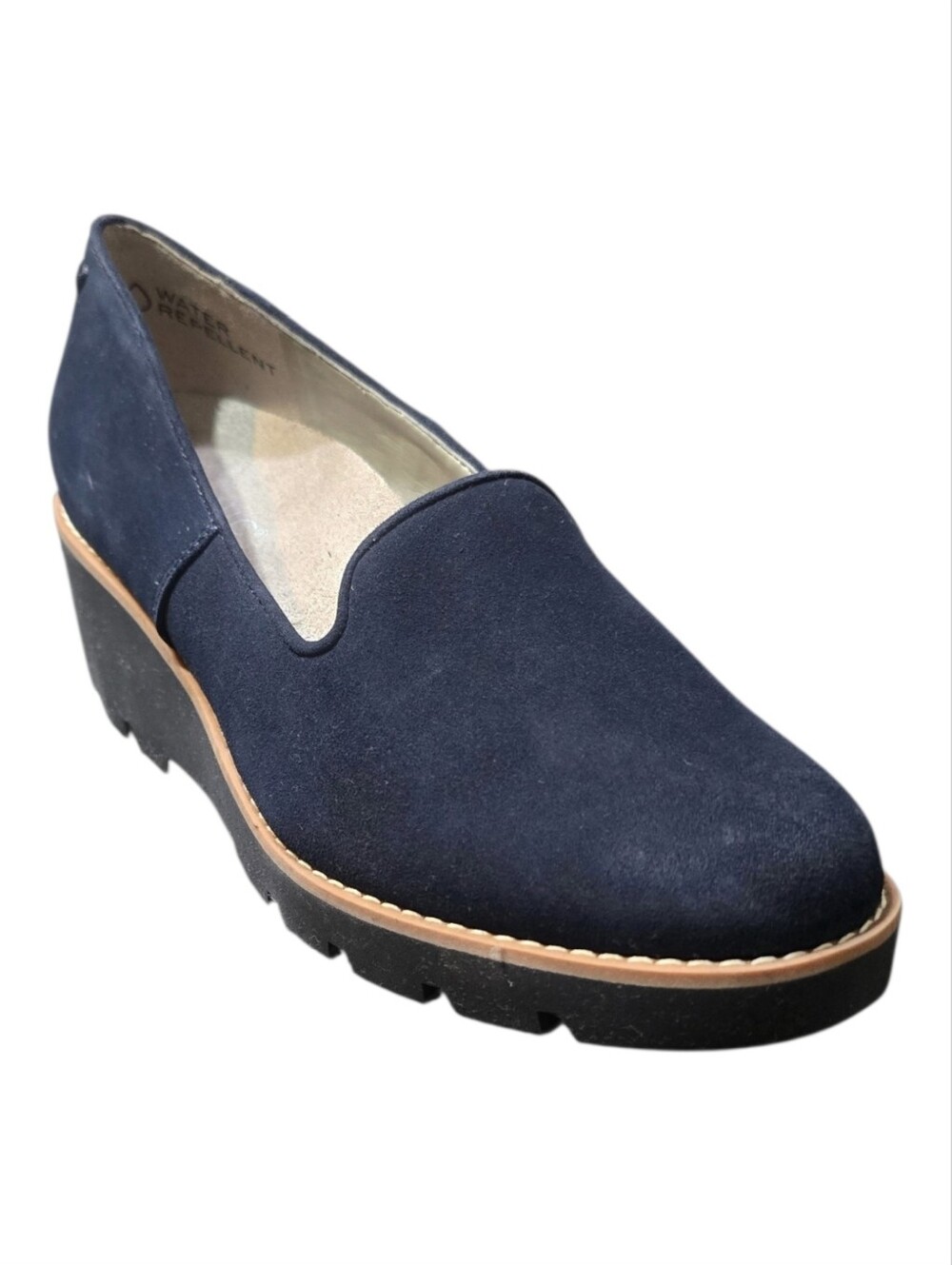 Vionic Willa Water Repellent Navy Suede Wedge Loafers NWOB